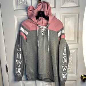 Bobbie Brooks Pink and Gray Hoodie Sweater Size Large